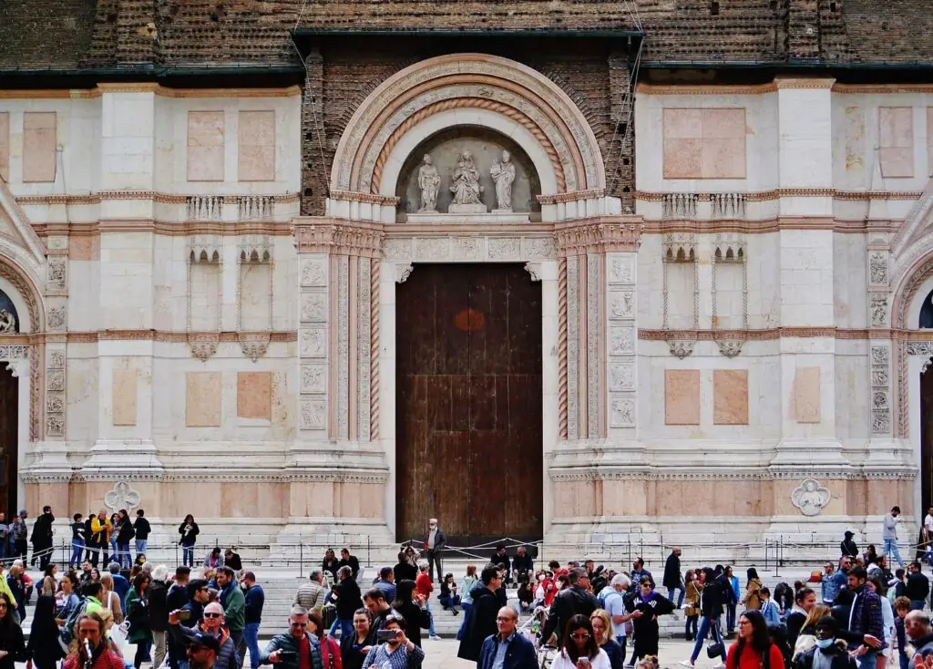 The unfinished marble-and-brick façade of the Basilica di San Petronio