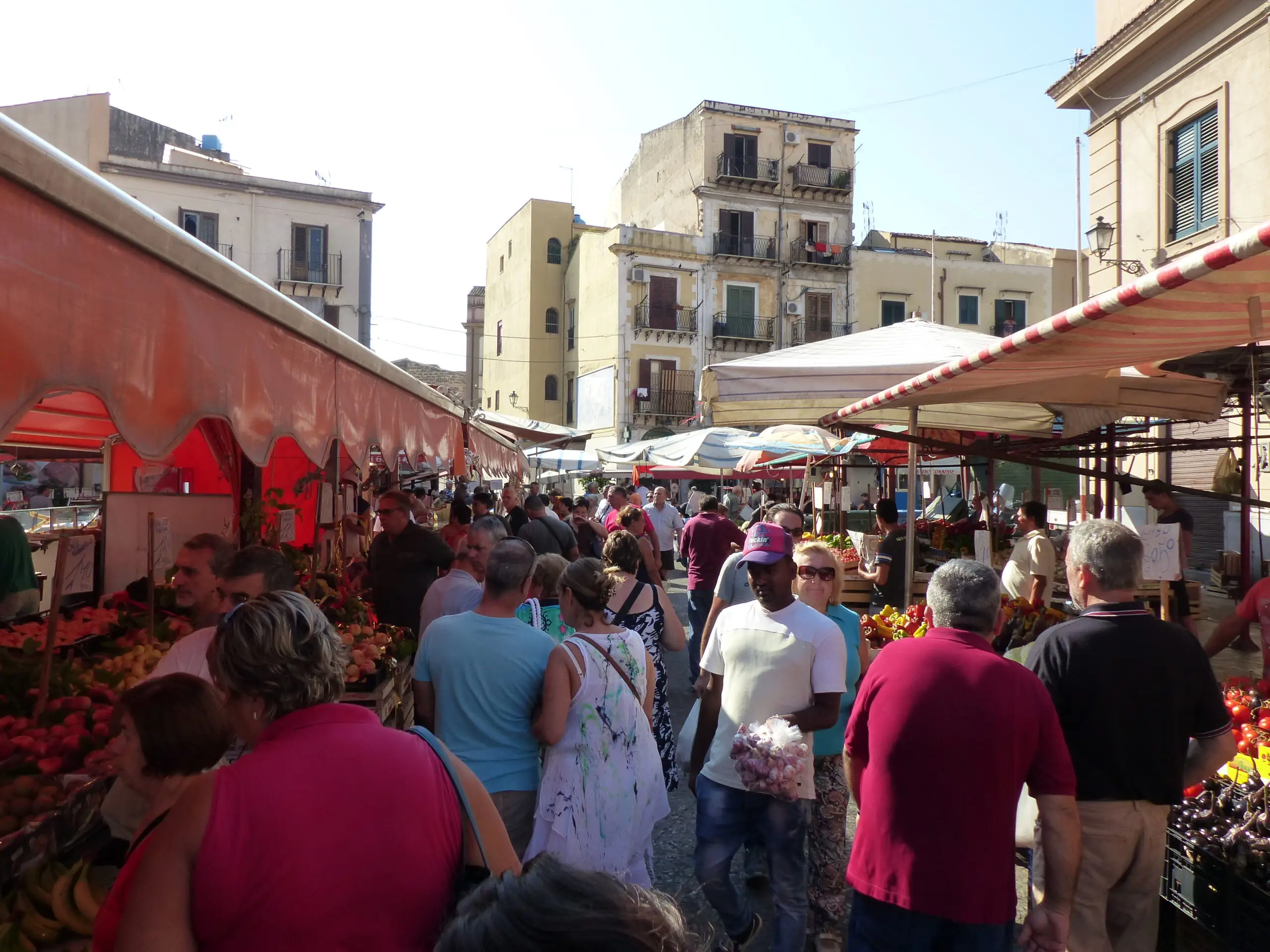 Stalls of the Ballarò street market in Palermo.