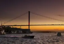 The Istanbul skyline and the Bosphorus at dusk