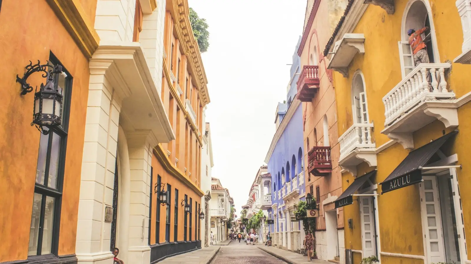Colourful colonial facades and balconies in Cartagena's walled old town