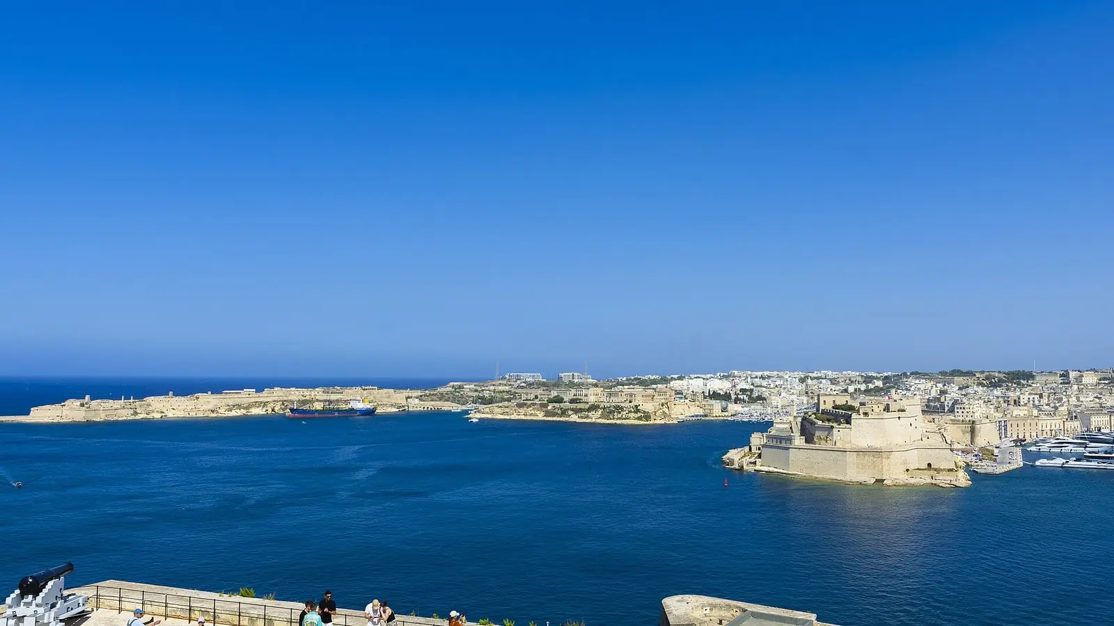 The Grand Harbour and Fort St Angelo seen from the Upper Barrakka Gardens in Valletta