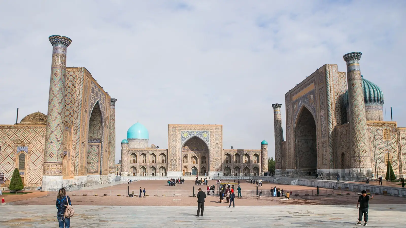 The three tiled madrasahs of the Registan ensemble in Samarkand
