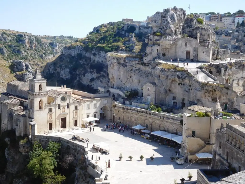The rock church of Santa Maria de Idris above Piazza San Pietro Caveoso in Matera