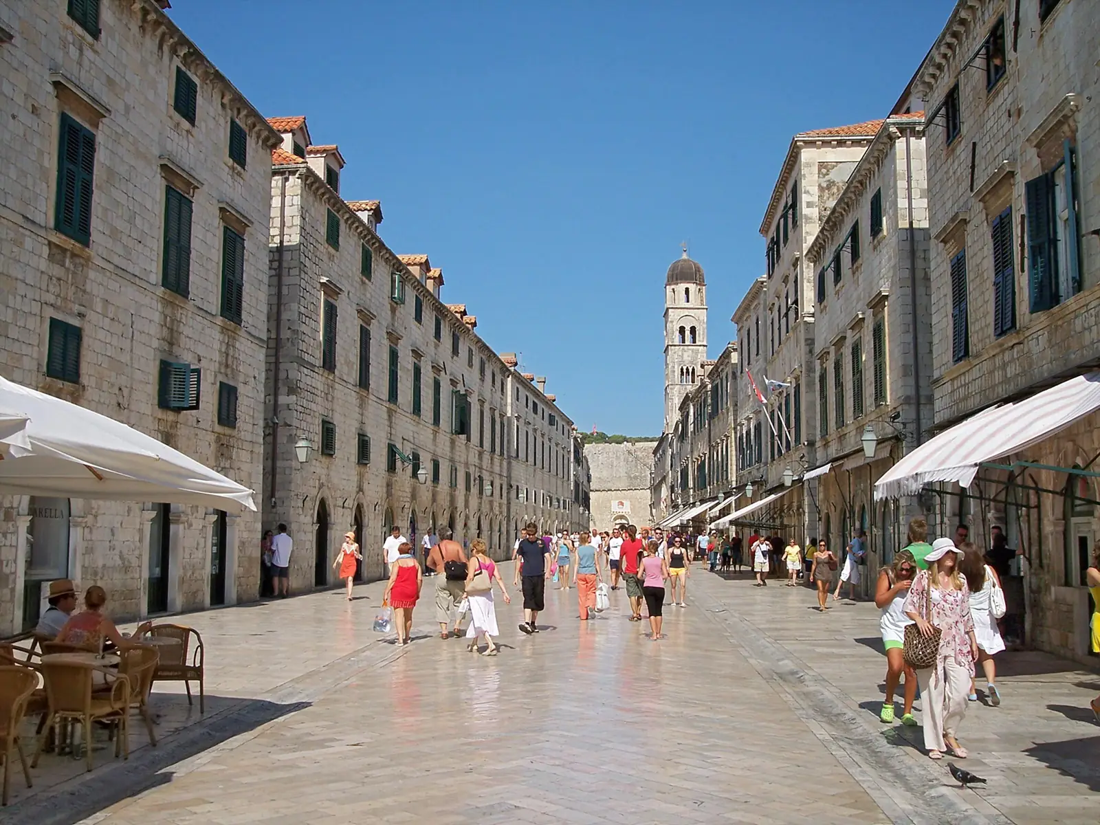 The Stradun in Dubrovnik with its polished limestone paving