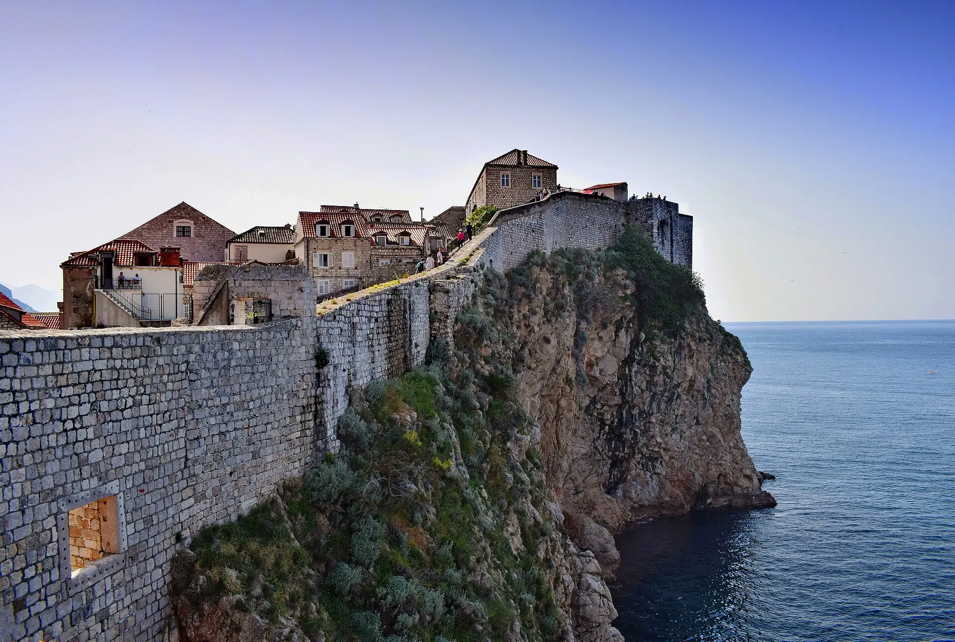 Walkway on top of the Dubrovnik city walls above the sea