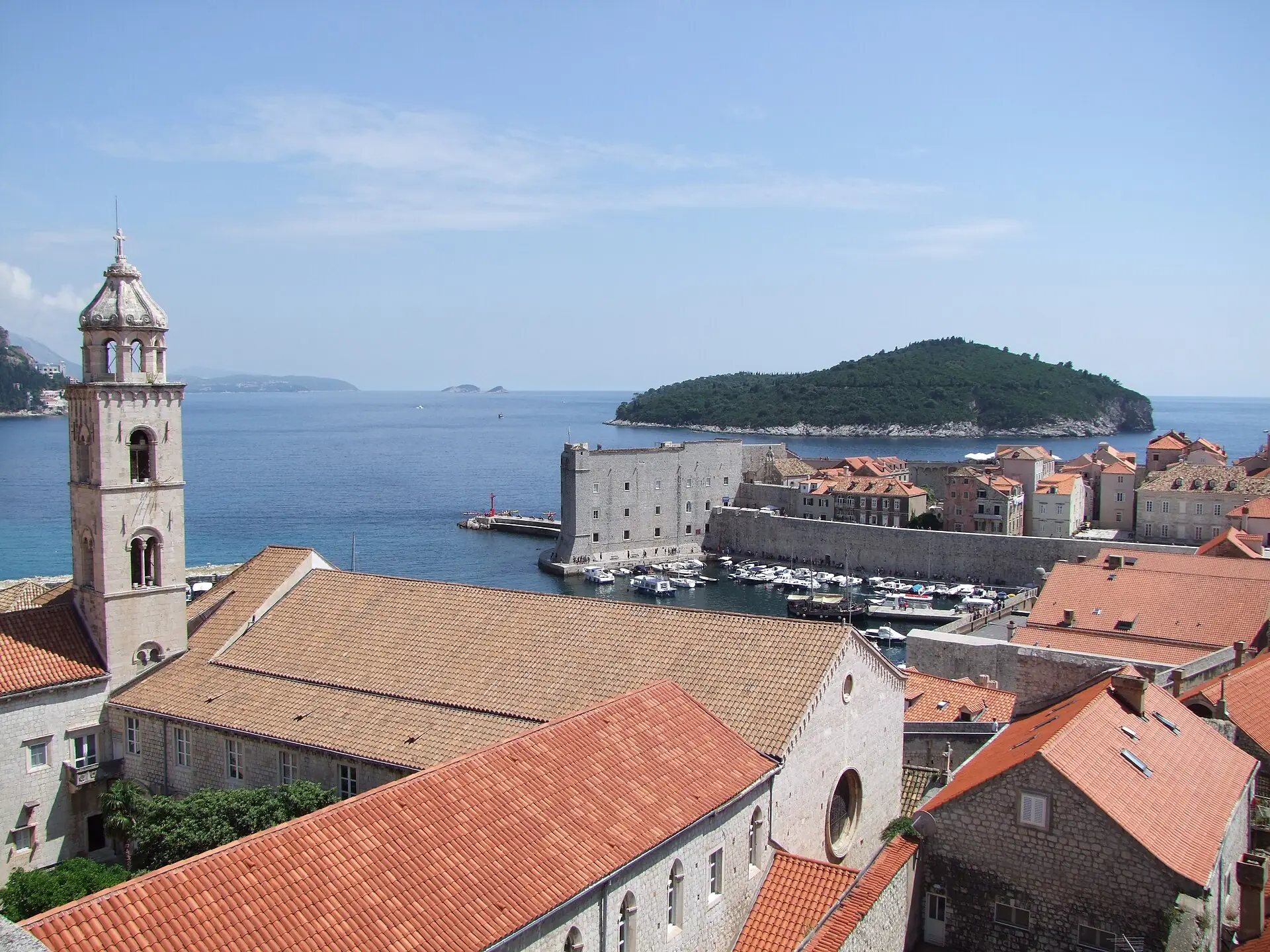 Lokrum island seen across the water from the old town of Dubrovnik