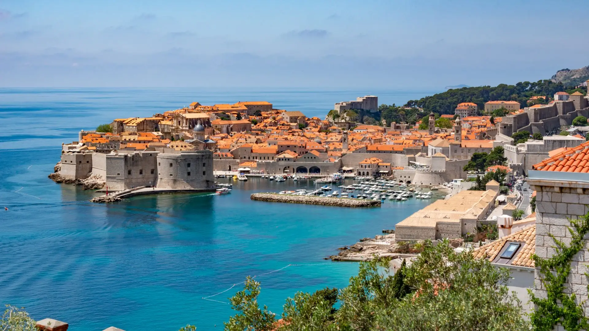 Dubrovnik Old Town walls and harbor on the Adriatic