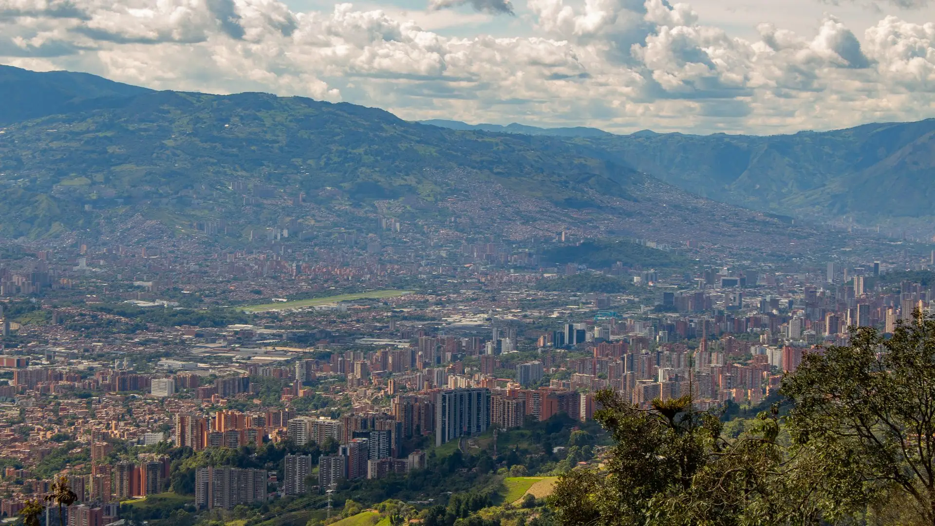Aerial view of Medellín in a mountain valley