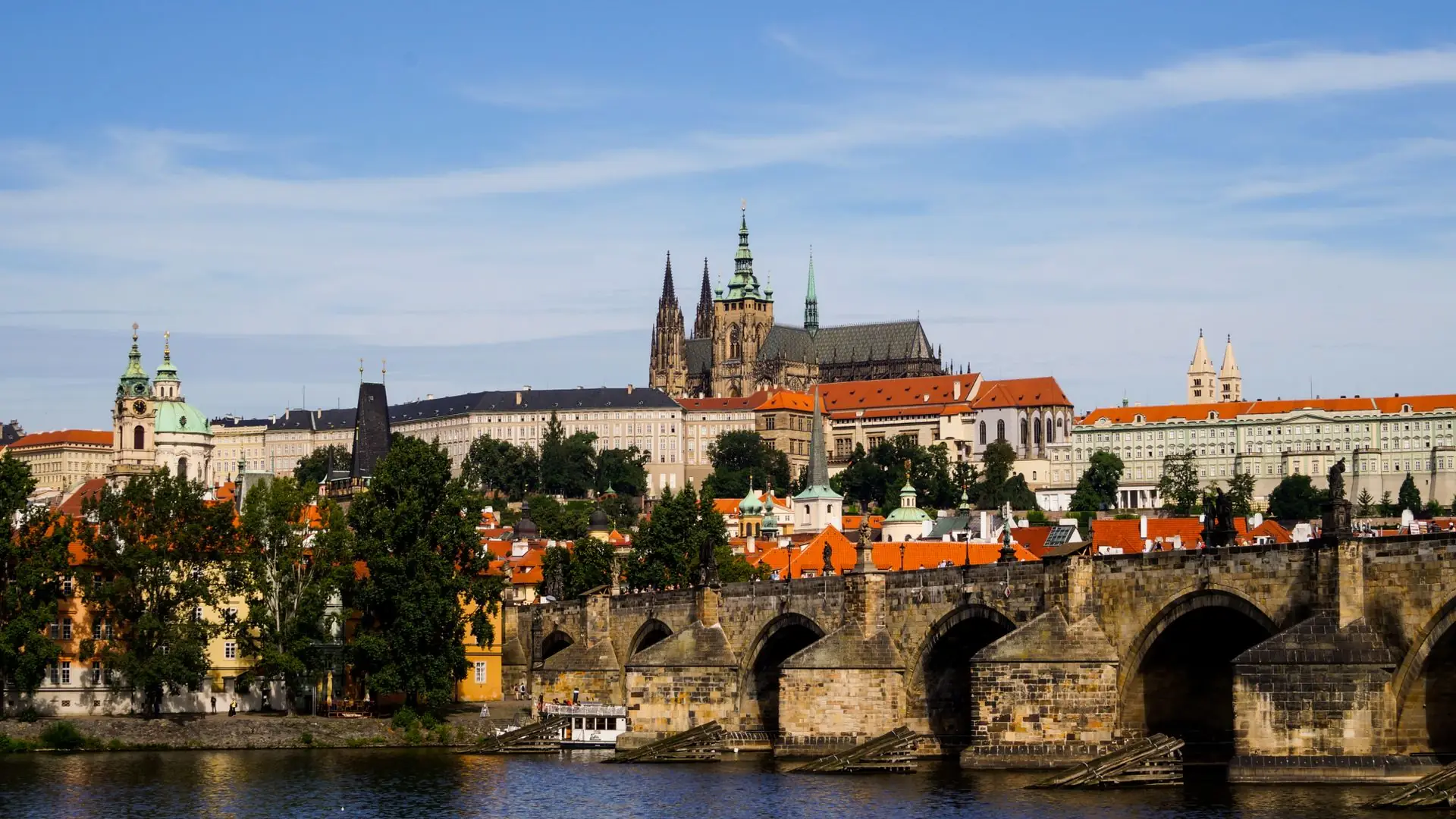 Prague Castle and Charles Bridge over the Vltava River