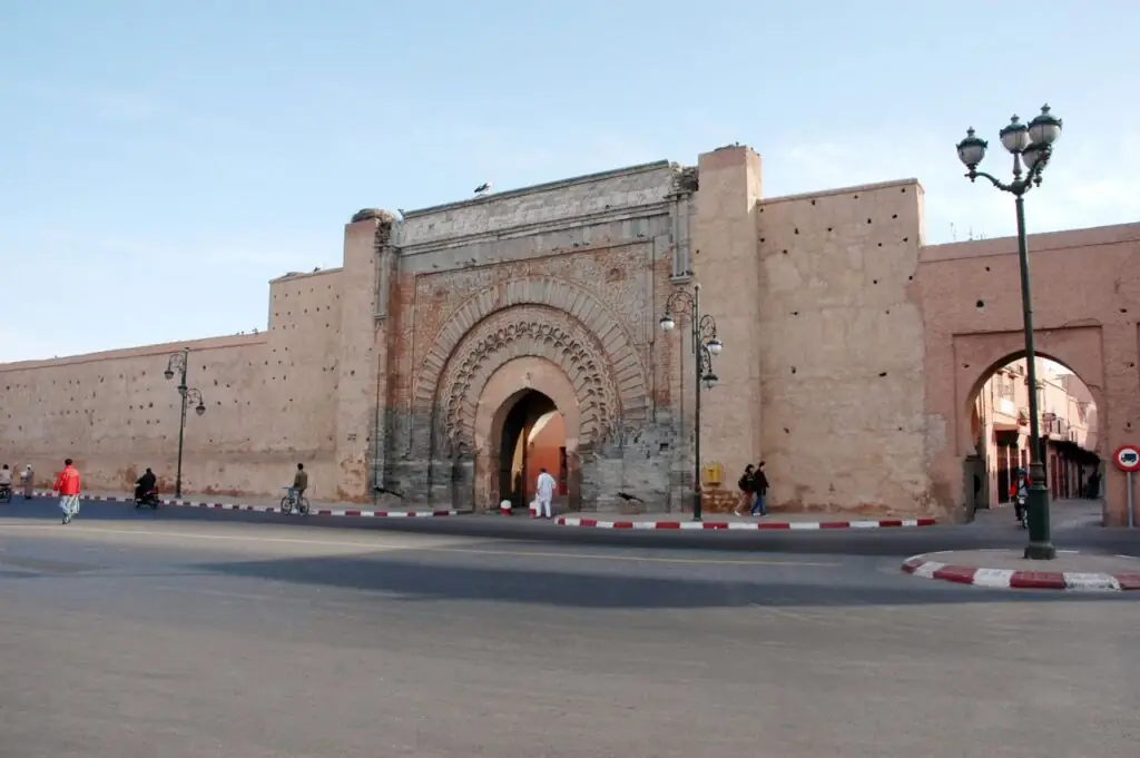 Bab Agnaou gate in the red medina walls of Marrakesh